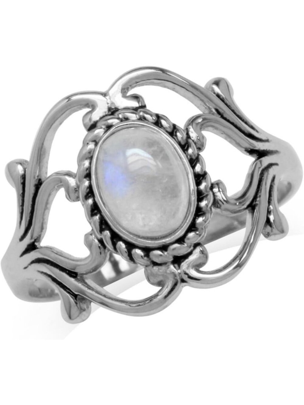 Elegant Victorian Style Cabochon Gemstone Ring in White Gold Plated 925 Silver